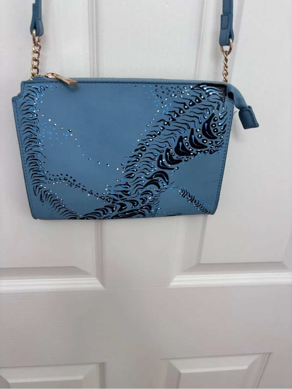 Blue Patterned Crossbody Bag. Hand painted. One of a kind.